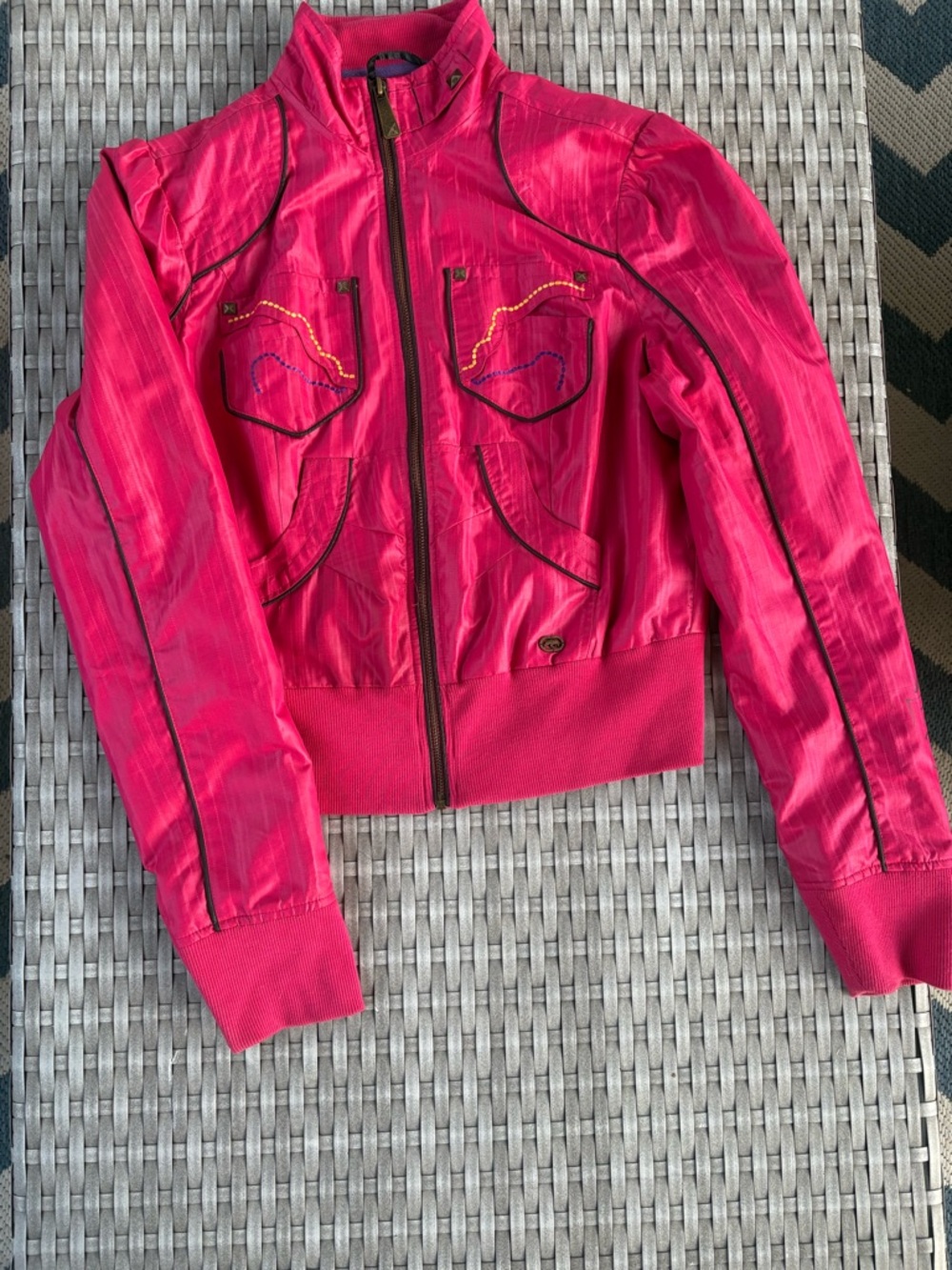 Echo Women's Bright Pink Embroidered Bomber Jacket